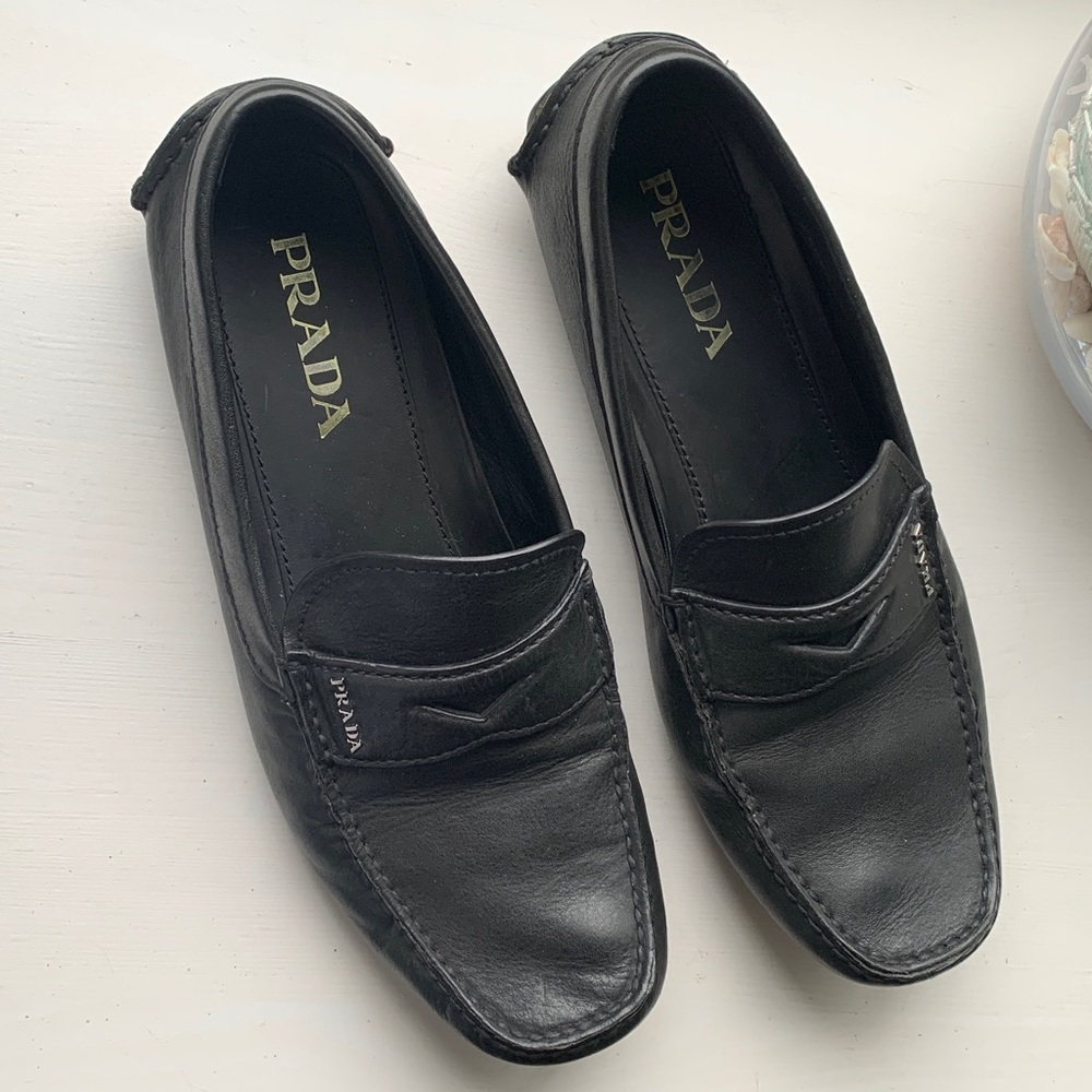 Prada Men's Classic Black Leather Slip-Ons